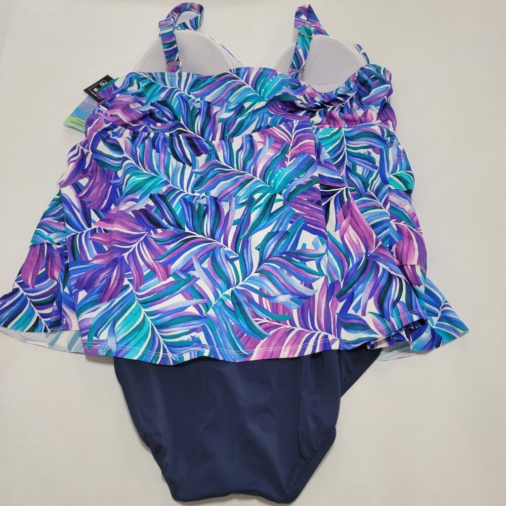 Swim Solutions Tummy-Control Faux-Tankini One-Piece Swimsuit Modest NWT Size 24W - Picture 9 of 13